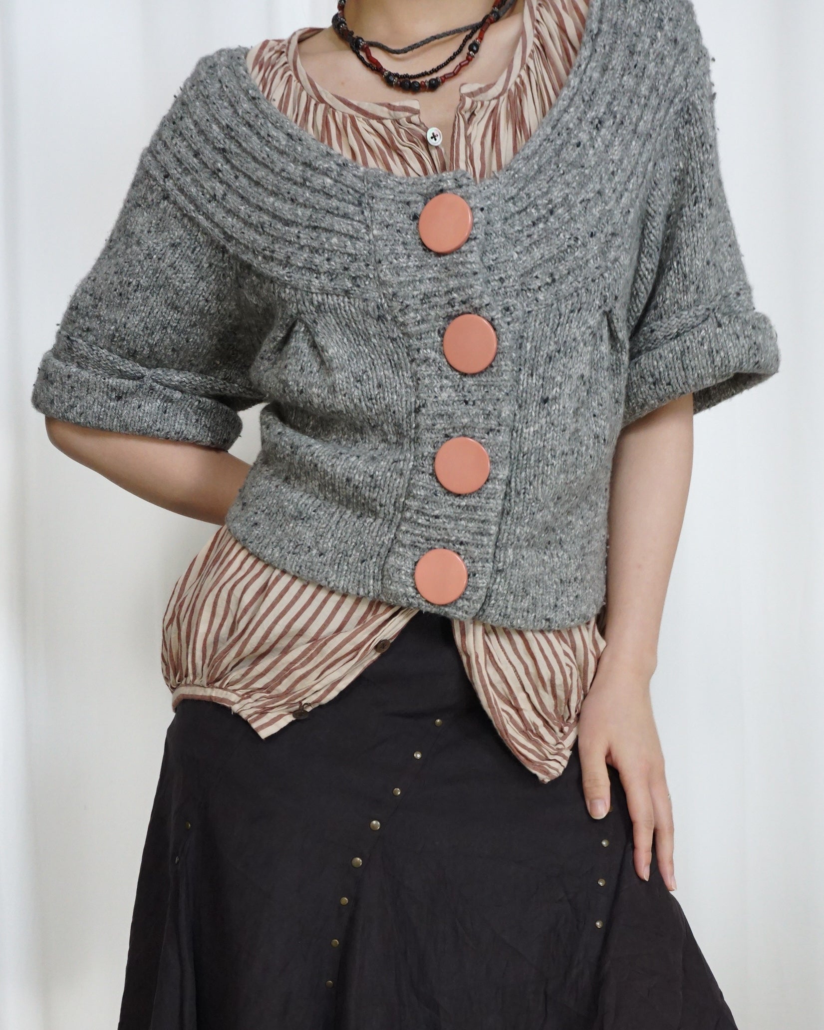 TORRAZZO DONNA Grey 50% Wool Giant Button Cardigan