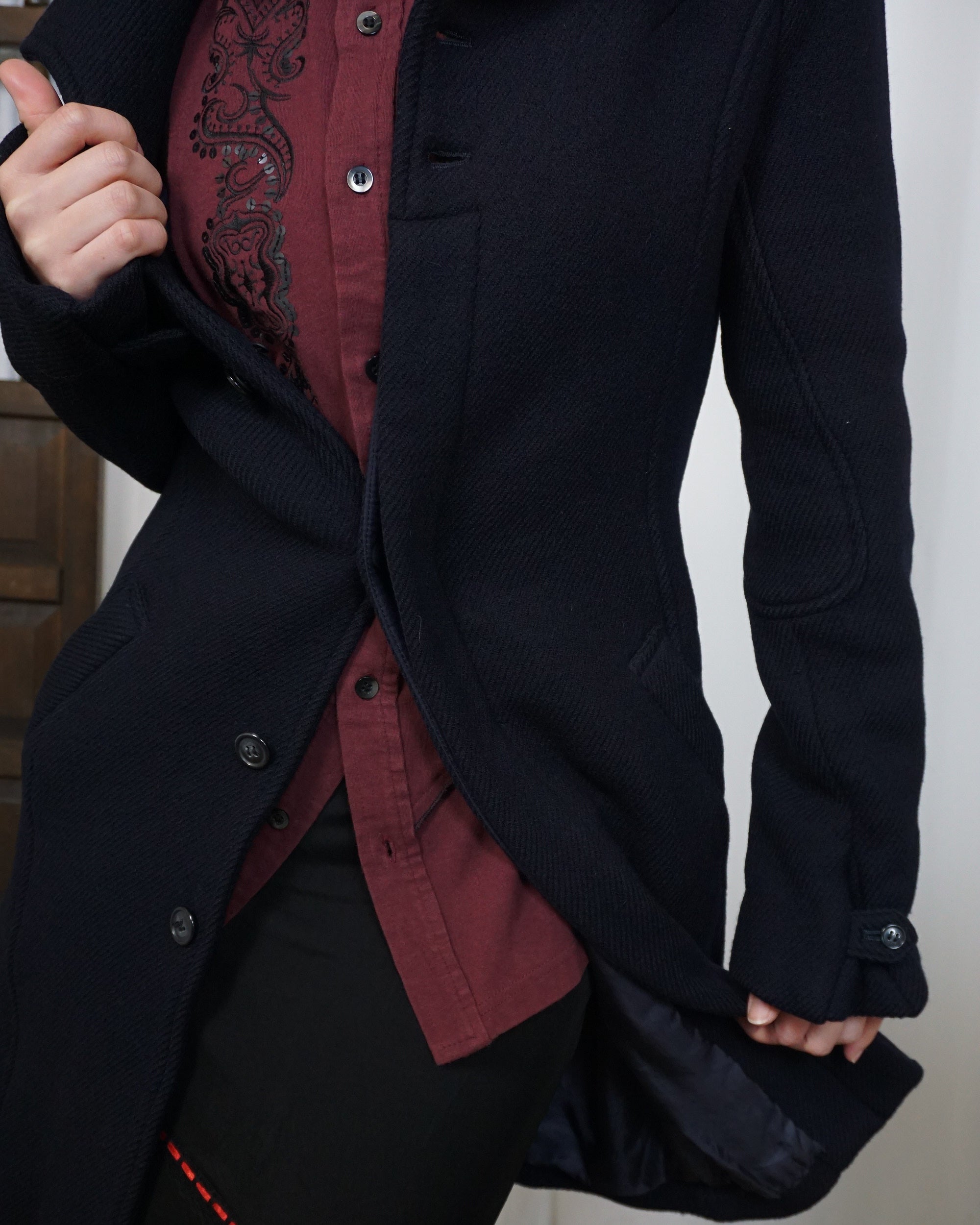 SUNAO KUWAHARA Thick Navy Wool Coat