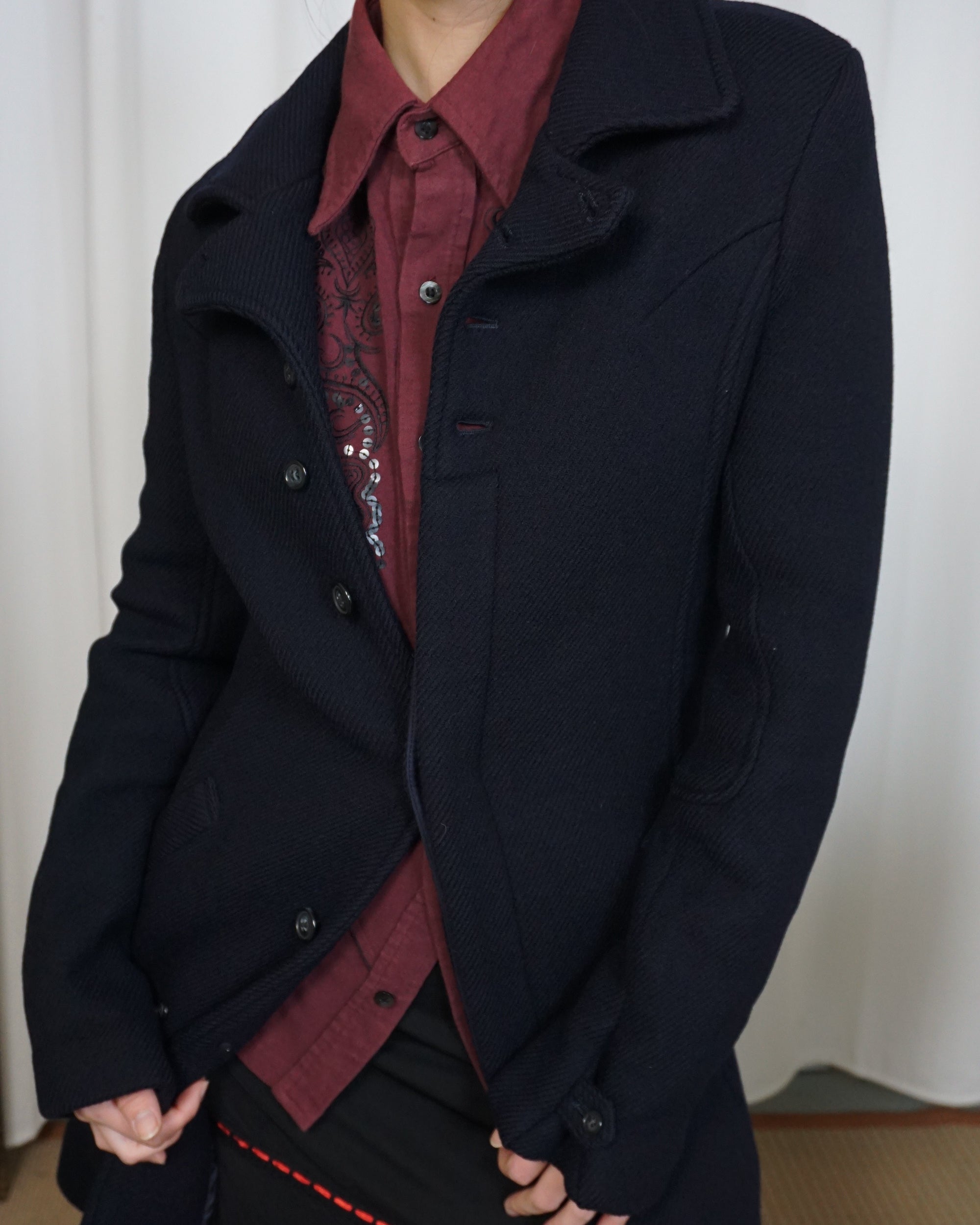 SUNAO KUWAHARA Thick Navy Wool Coat