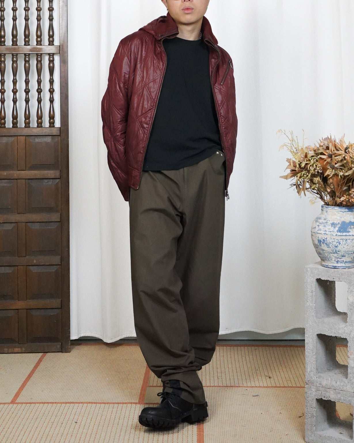 MICHEL KLIEN Wine Red Puffer Jacket