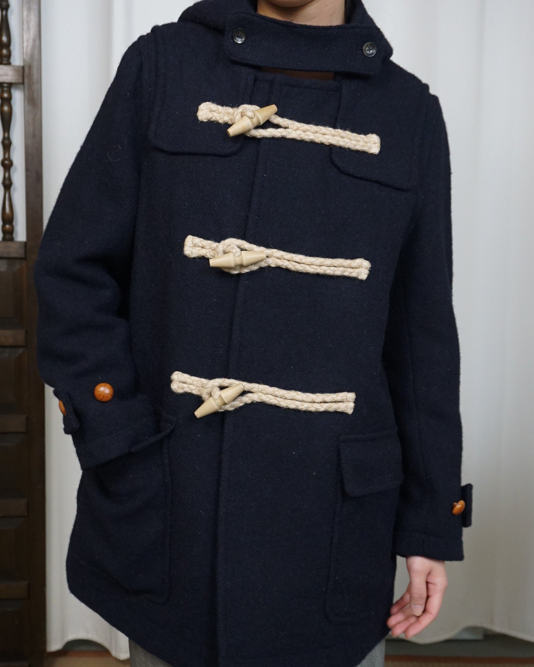 HARRIS TWEED 100% Wool Navy Duffle Coat