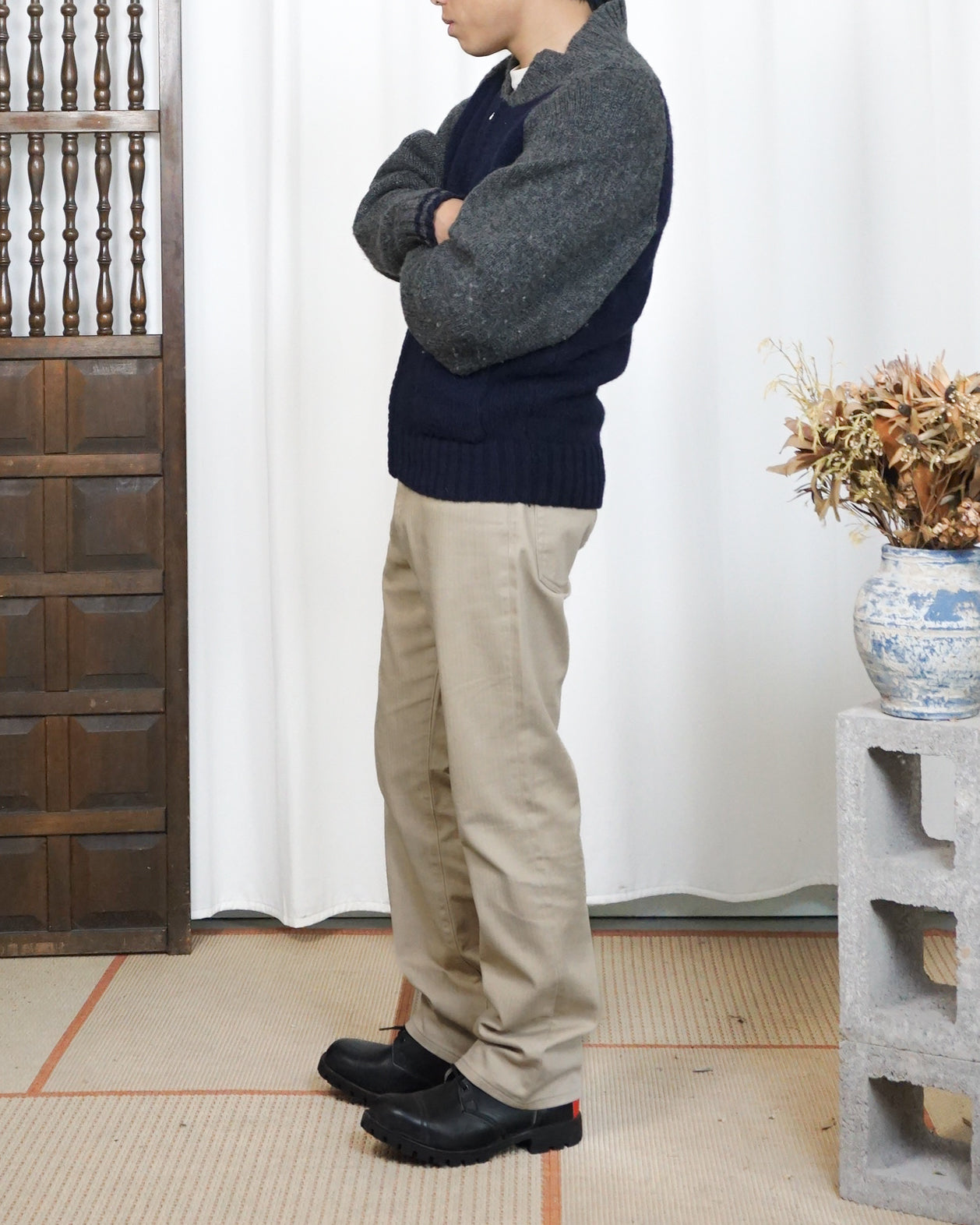TOWN&COUNTRY Two Tone Wool Zip Cardigan 90s