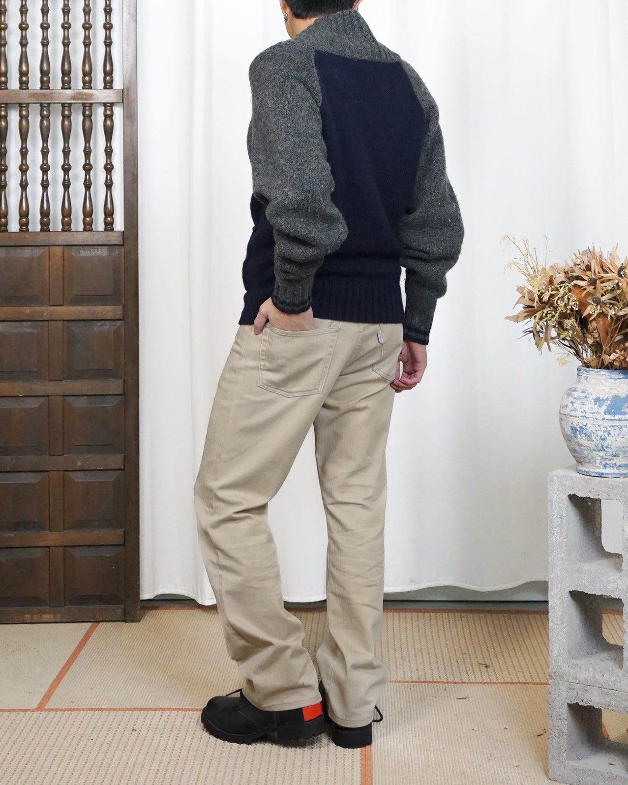 TAKEO KIKUCHI Beige Herringbone Denim Pants c.2000 - alternate view