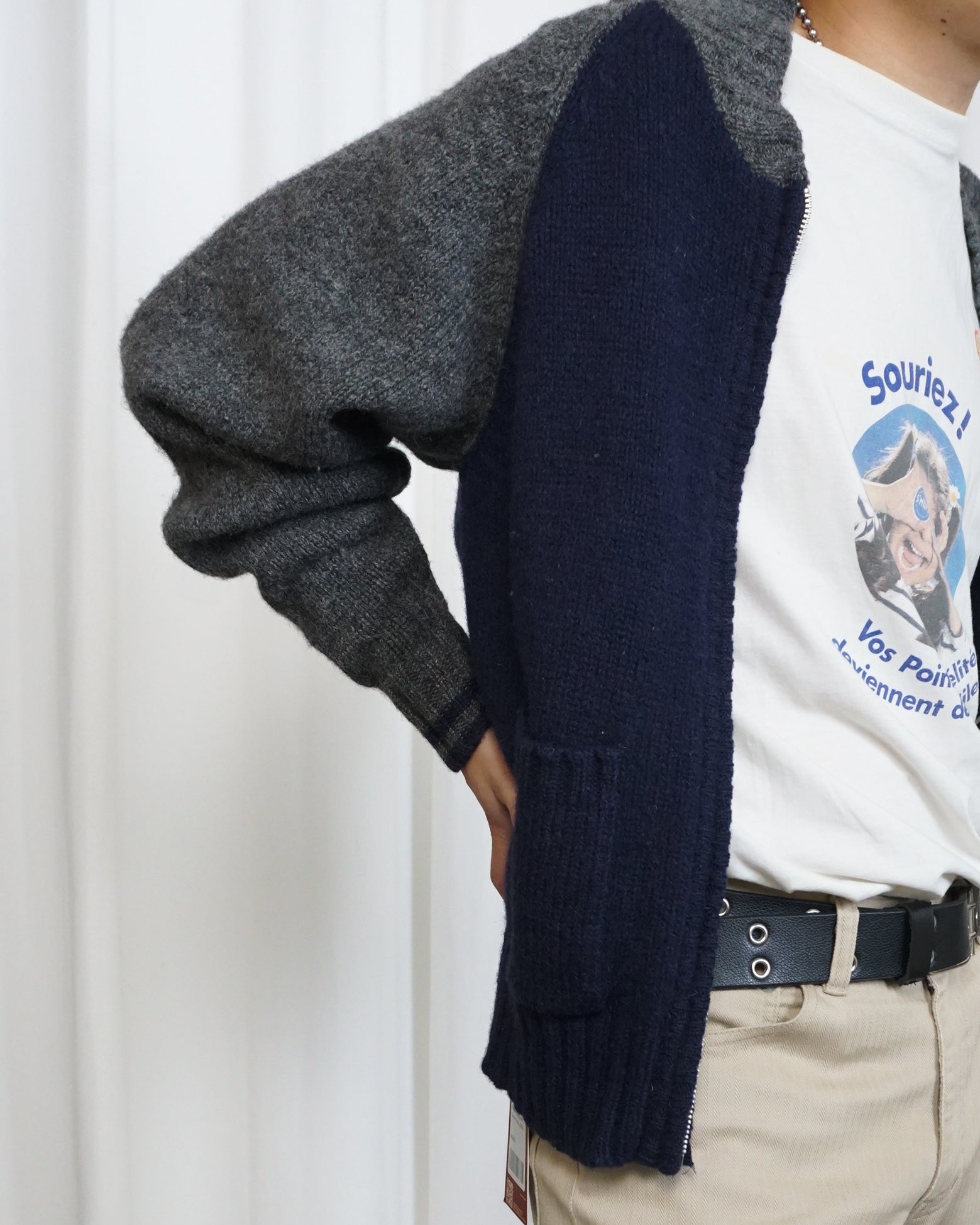 TOWN&COUNTRY Two Tone Wool Zip Cardigan 90s
