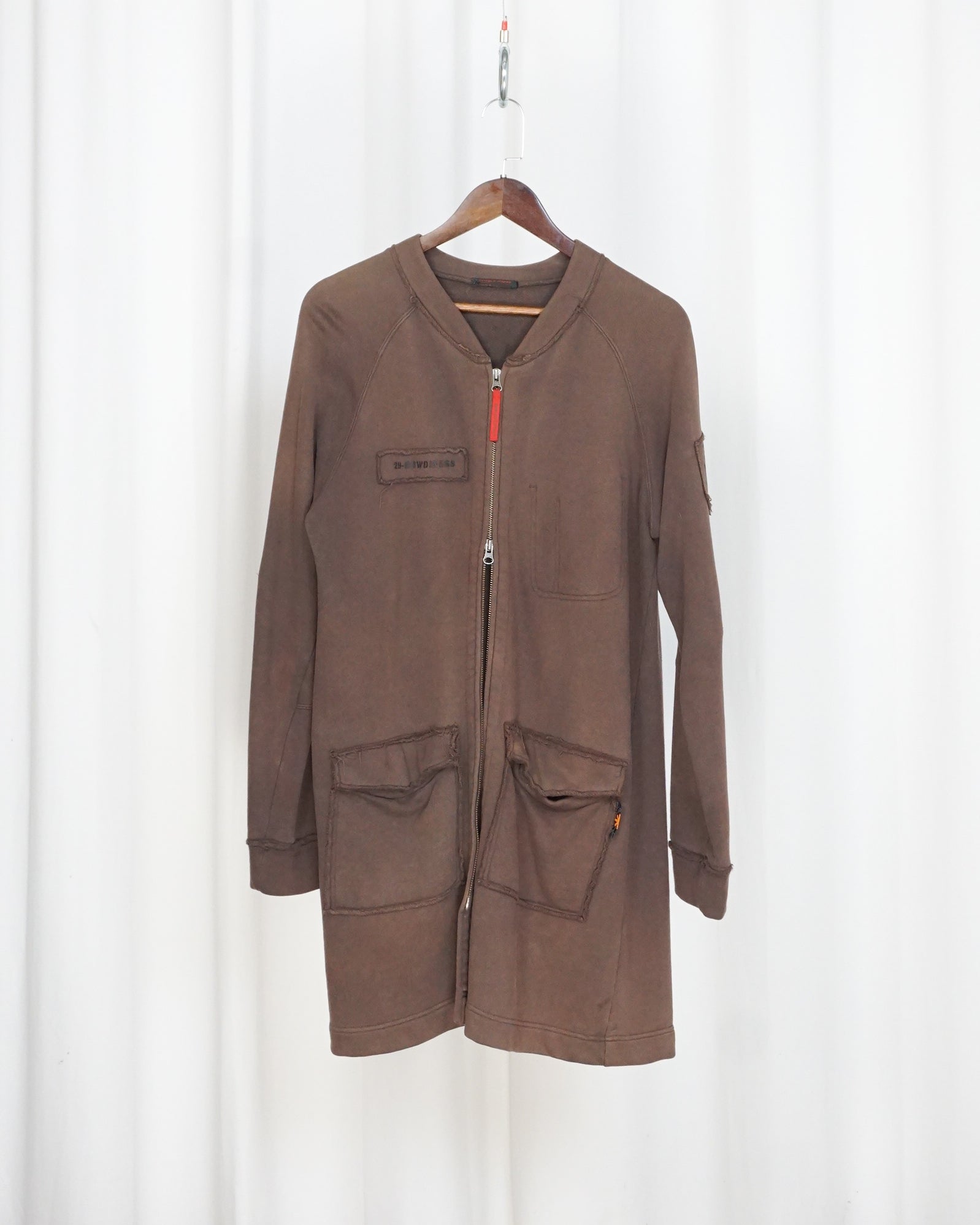 291295=HOMME Brown Long Zipped Jacket