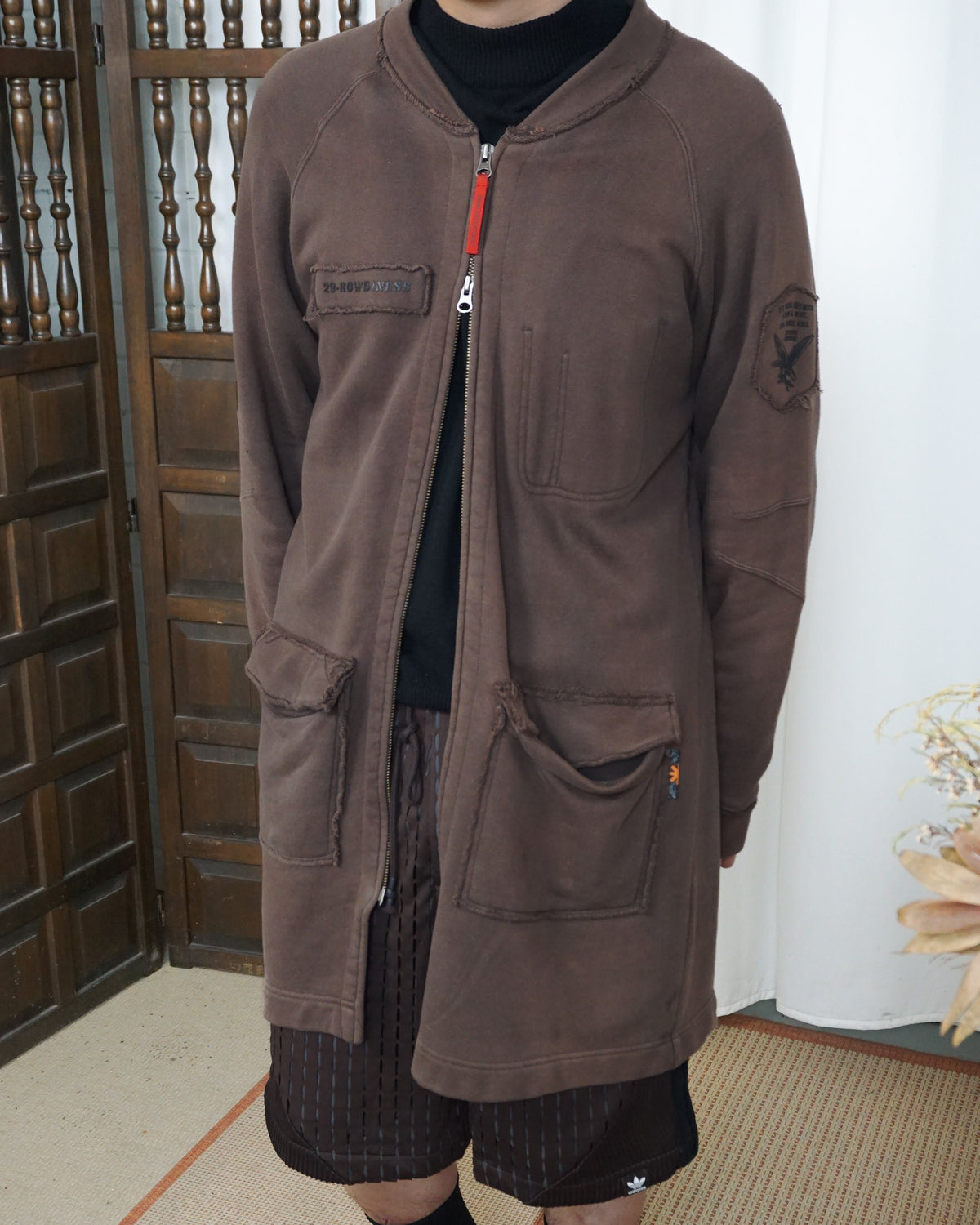 291295=HOMME Brown Long Zipped Jacket