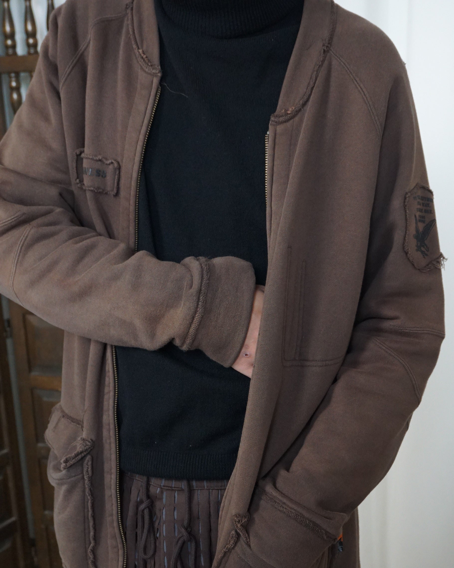 291295=HOMME Brown Long Zipped Jacket