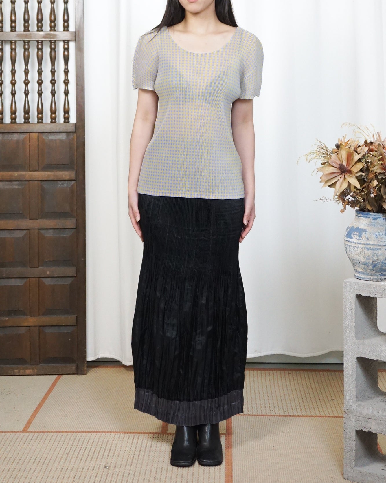 PLEATS PLEASE Gingham Pleated Top