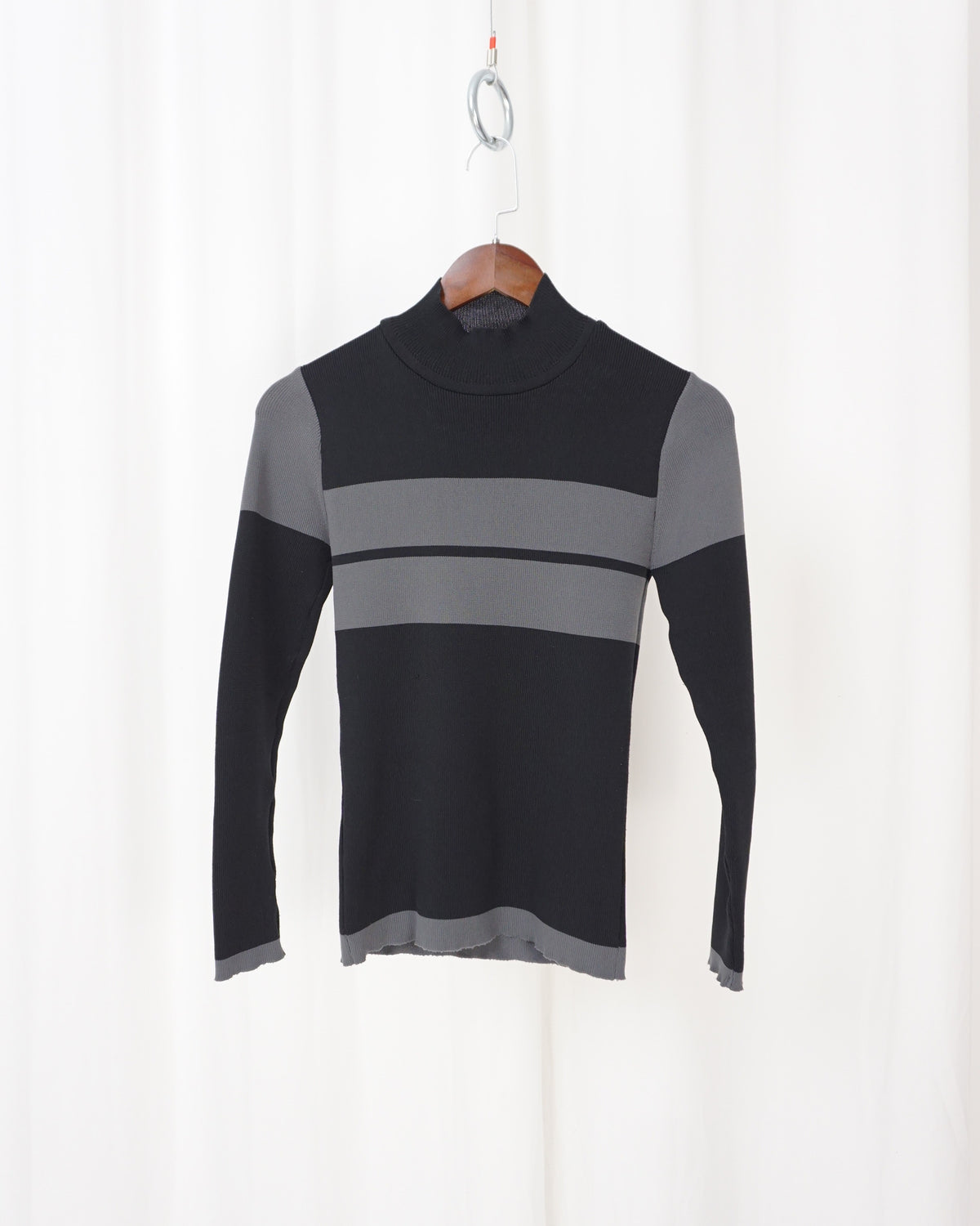 ISSEY MIYAKE Mock Neck Border Knit c.Late 90s