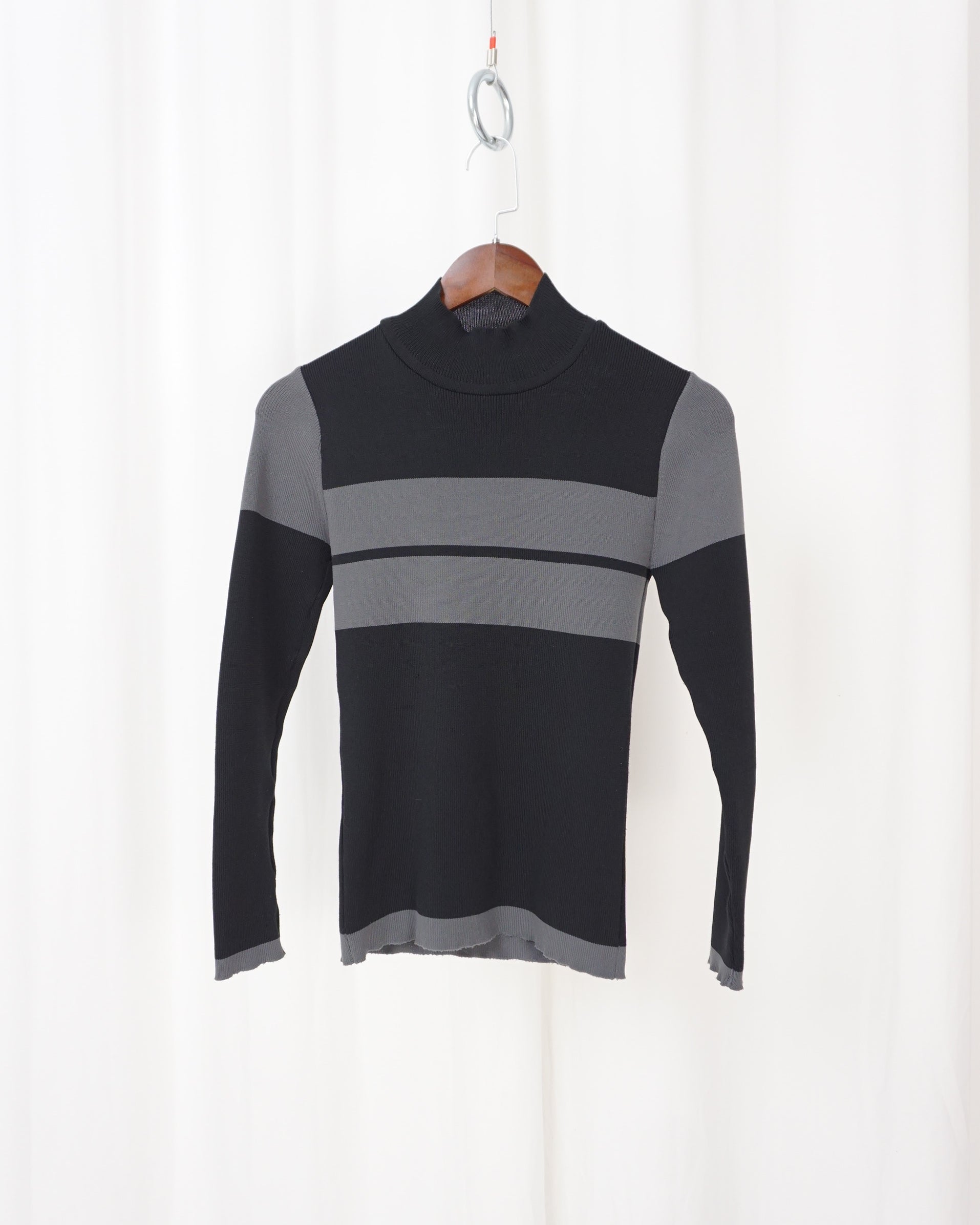 ISSEY MIYAKE Mock Neck Border Knit c.Late 90s