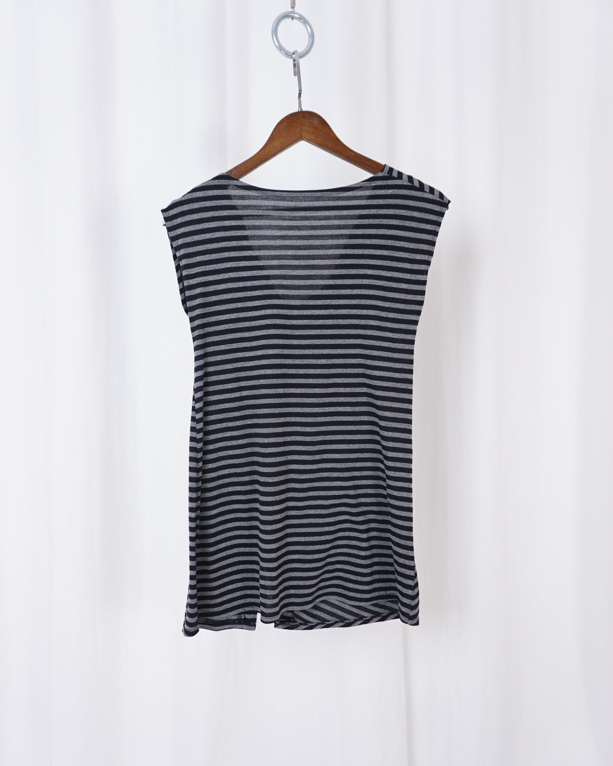 Grey Cowl Neck w/ Asymmetrical Buttons Stripe Top/Dress