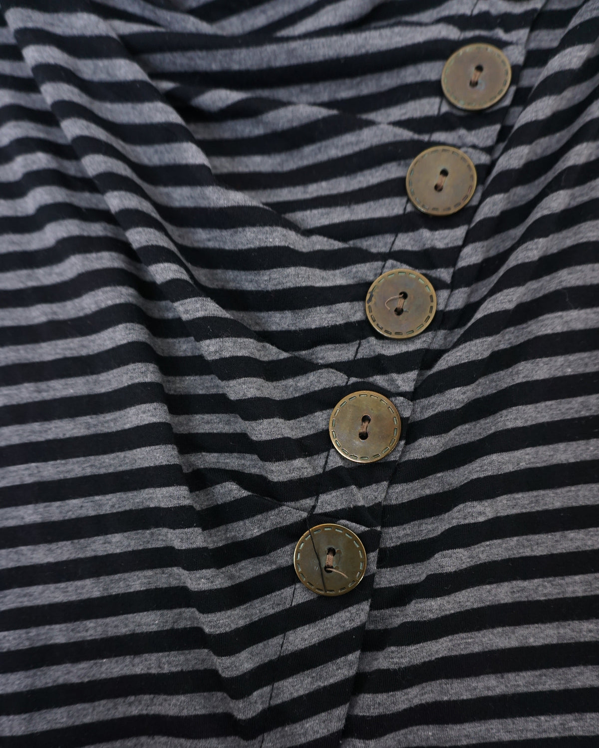 Grey Cowl Neck w/ Asymmetrical Buttons Stripe Top/Dress