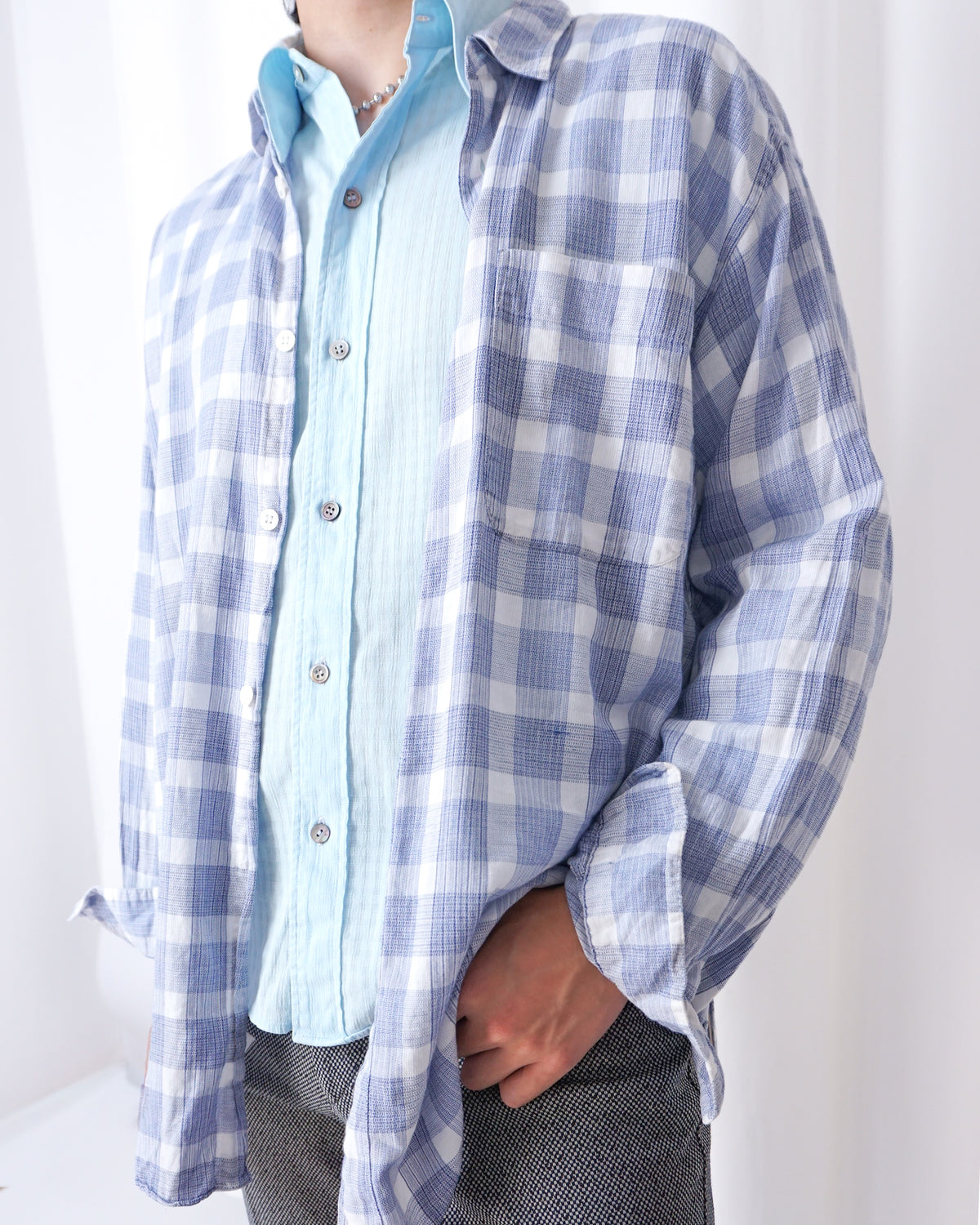 MIYAKE DESIGN STUDIO Blue Check Long Sleeve Shirt - alternate view