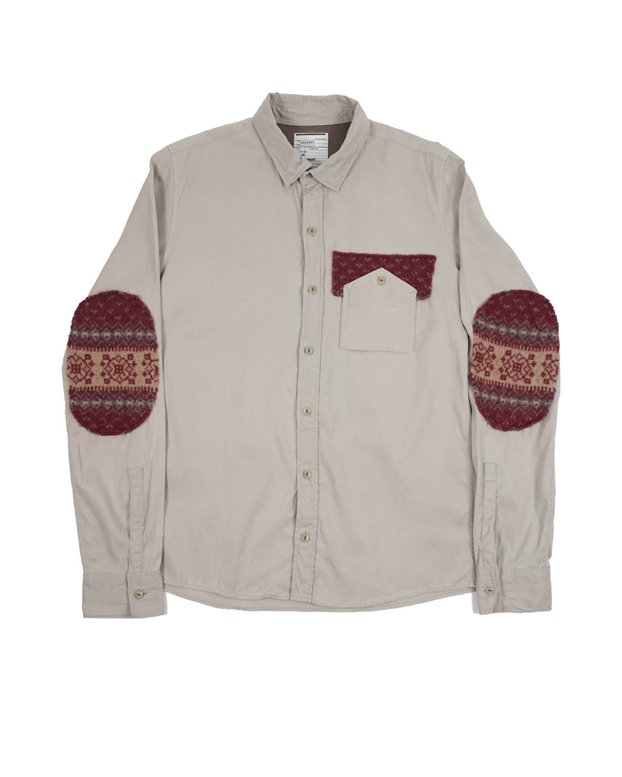 (M) SHAREEF 2007 Beige Button-Up Shirt w/ Knit Elbow Patches