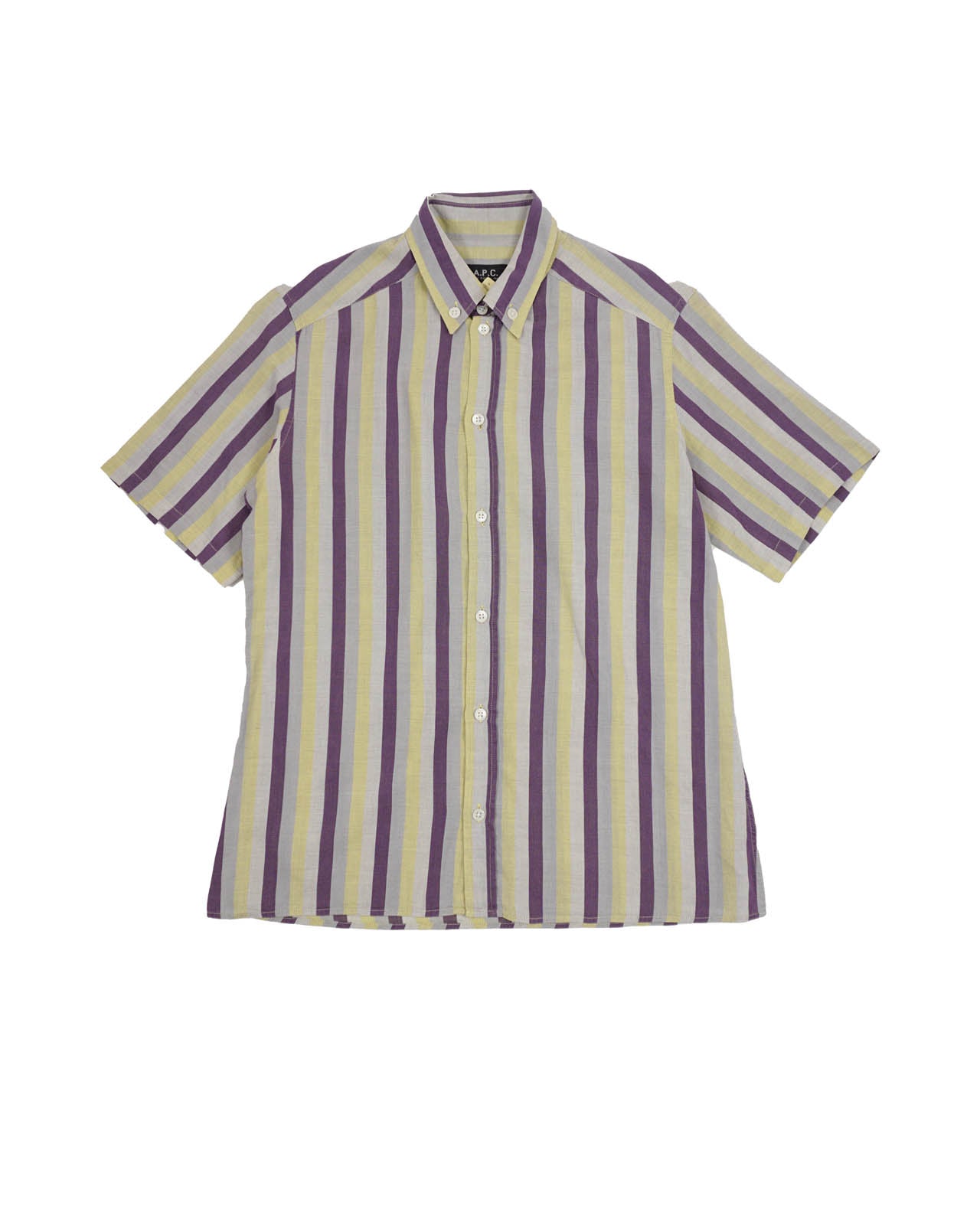 (M/L) A.P.C Purple/Yellow Pin Strips Short Sleeve