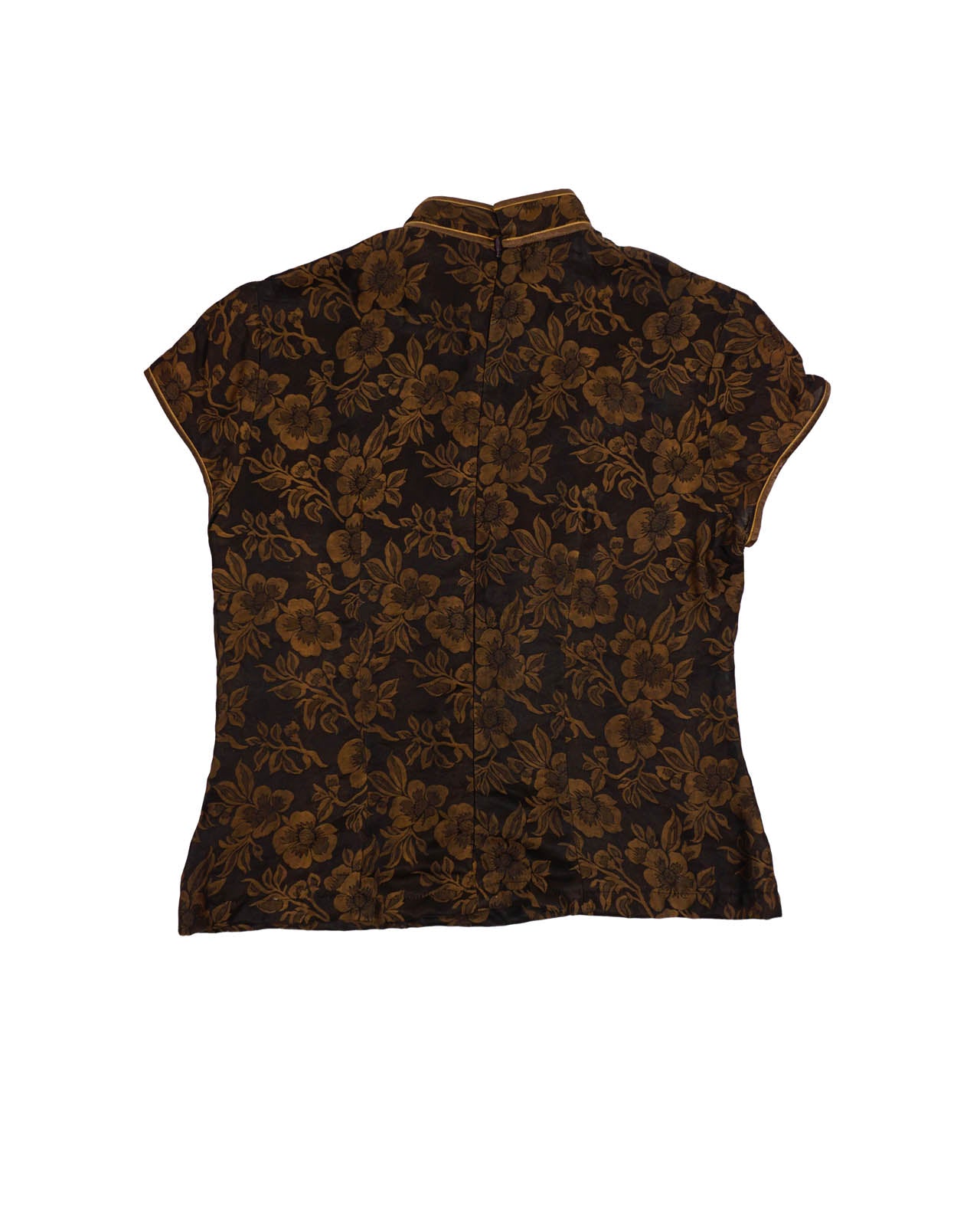 (M) Brown Floral Mandarin Traditional Top