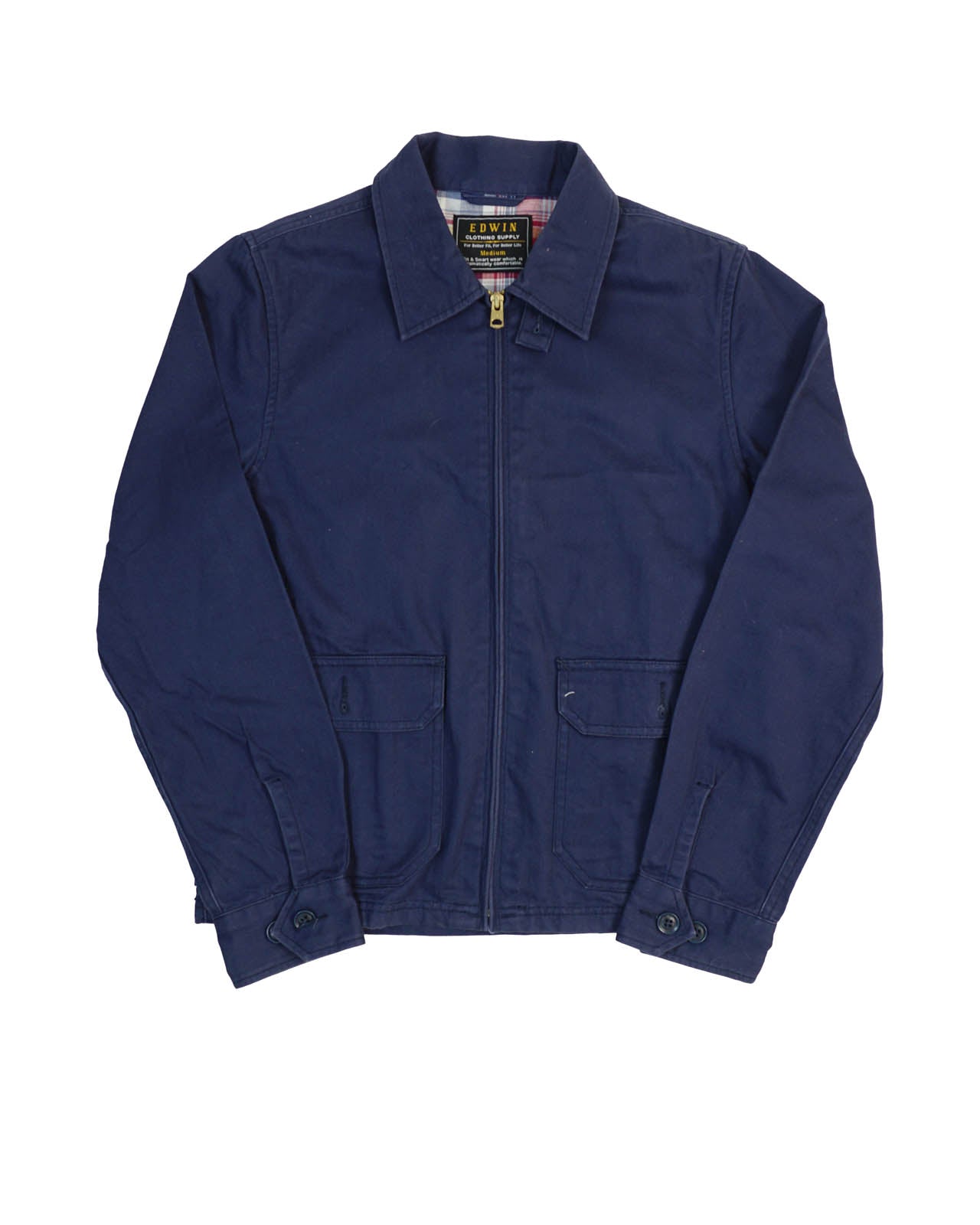 (M)  EDWIN Navy Harringbone Chore Jacket
