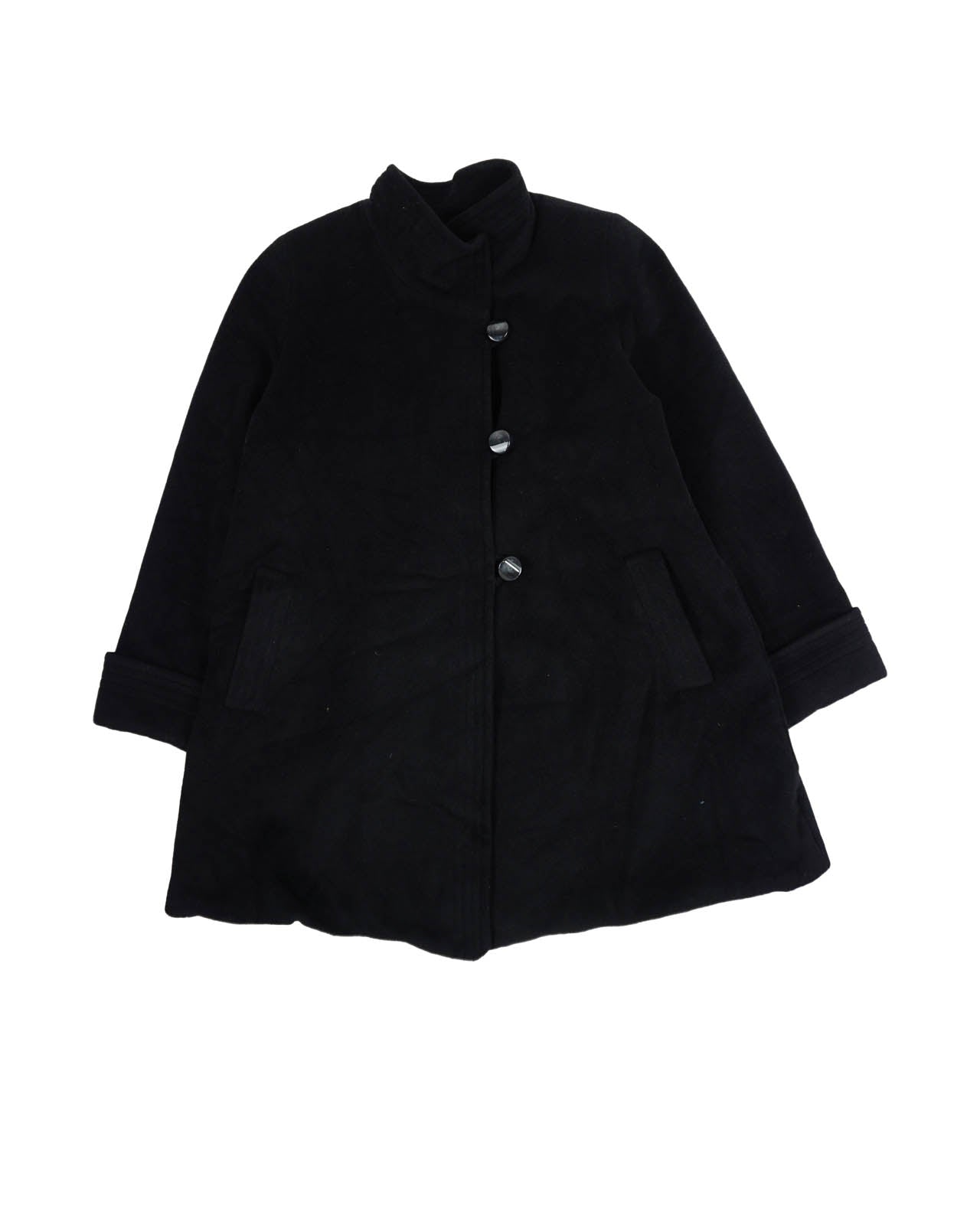 (M/L) PARIOLY Black Single Breasted Wool Coat