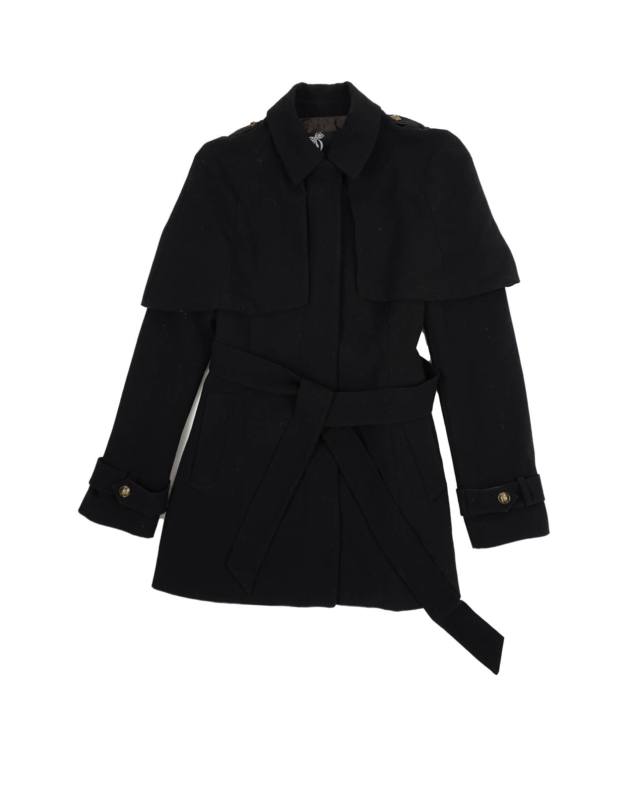 (S) ANA CAPRI Black Coat w/ Shoulder Rain Shields