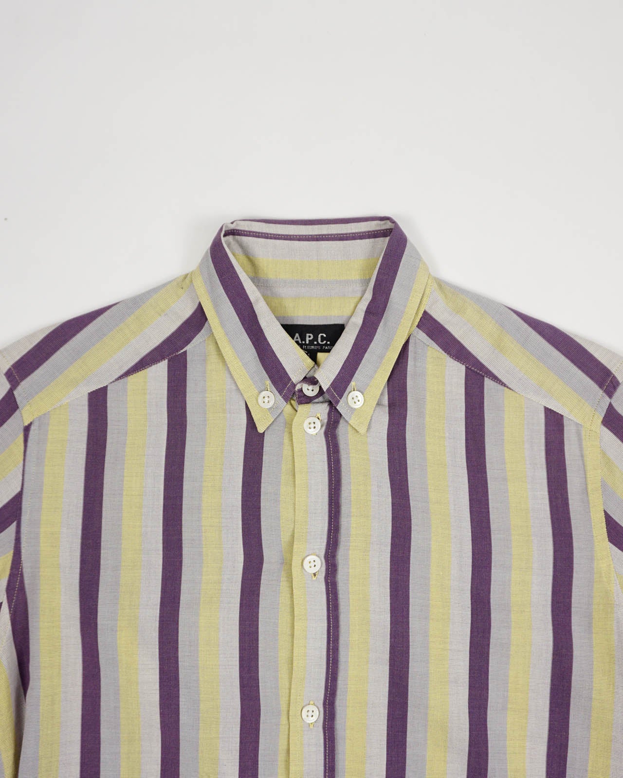 (M/L) A.P.C Purple/Yellow Pin Strips Short Sleeve