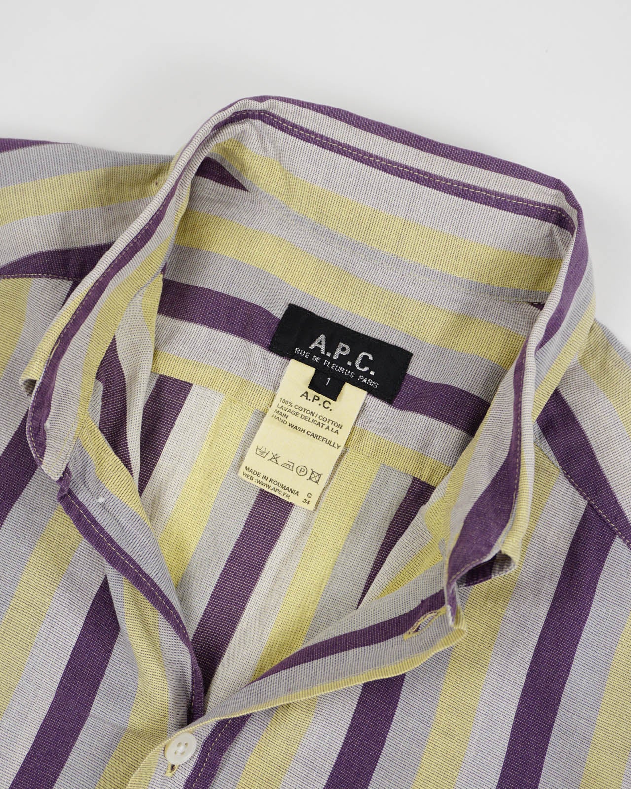 (M/L) A.P.C Purple/Yellow Pin Strips Short Sleeve
