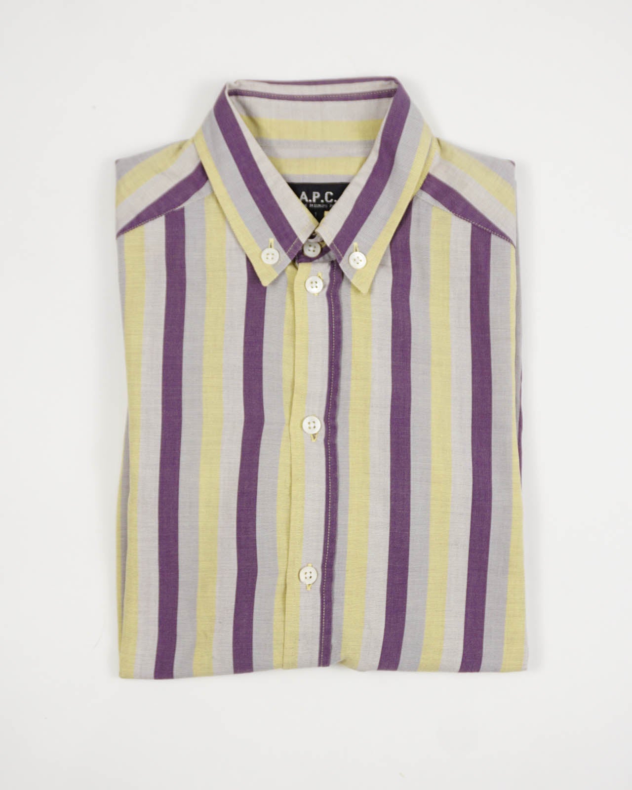 (M/L) A.P.C Purple/Yellow Pin Strips Short Sleeve
