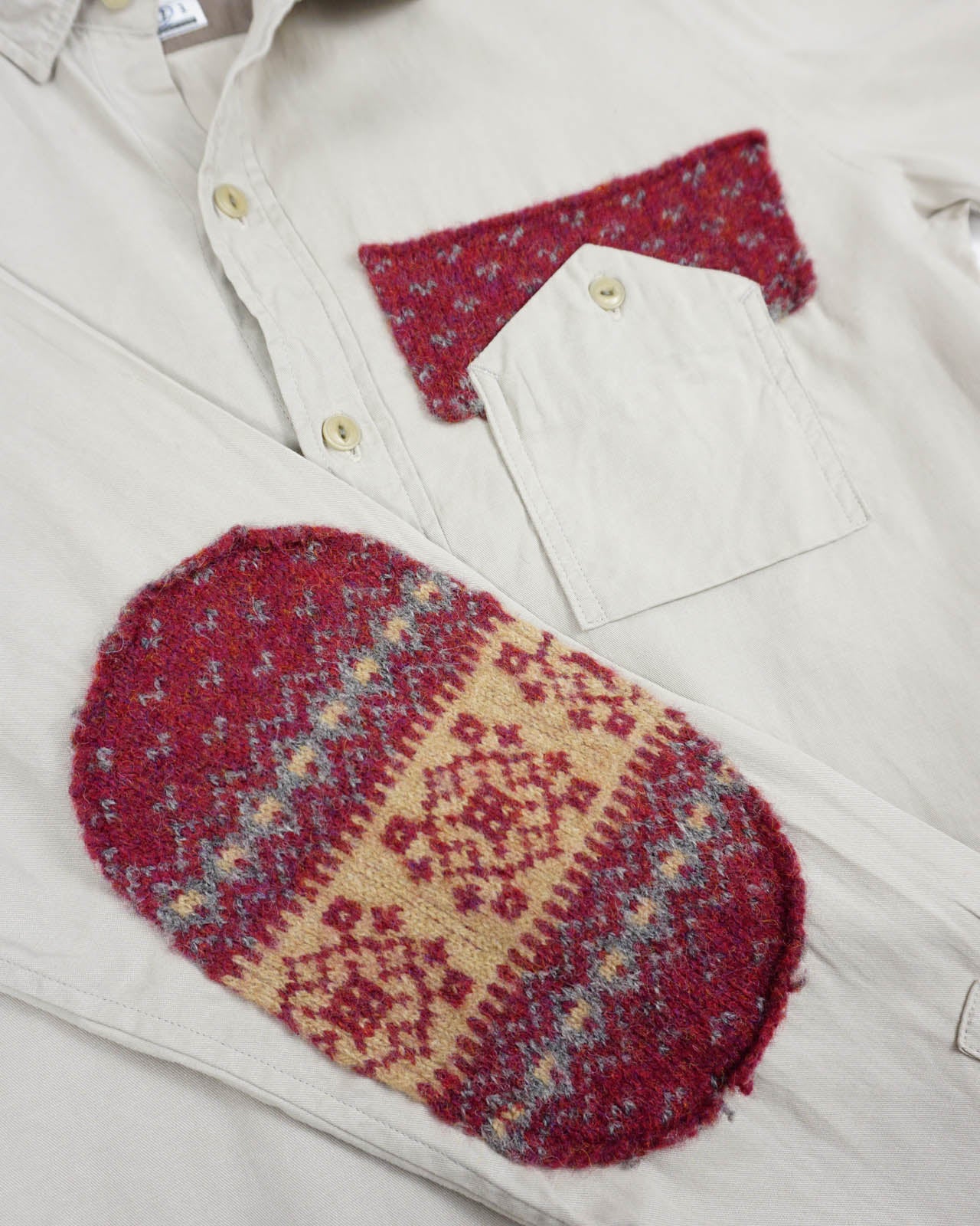 (M) SHAREEF 2007 Beige Button-Up Shirt w/ Knit Elbow Patches