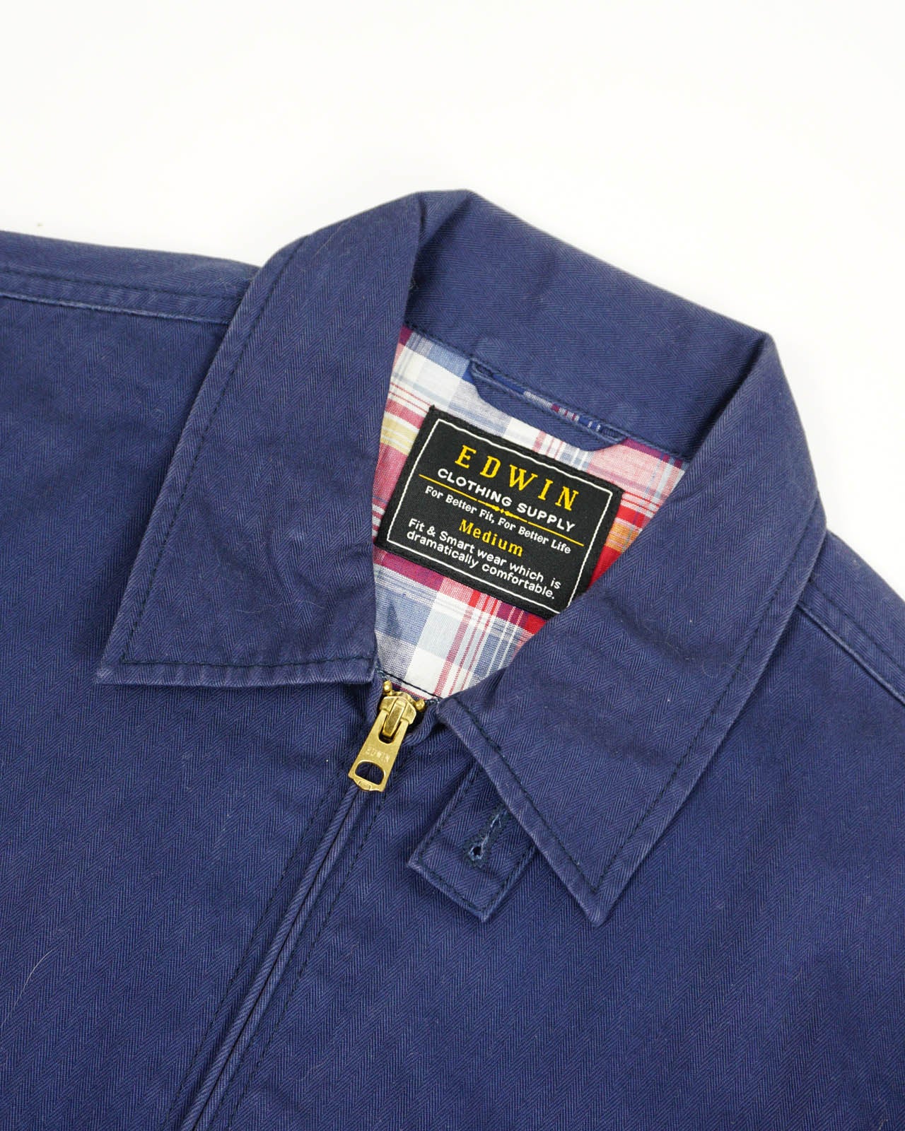 (M)  EDWIN Navy Harringbone Chore Jacket
