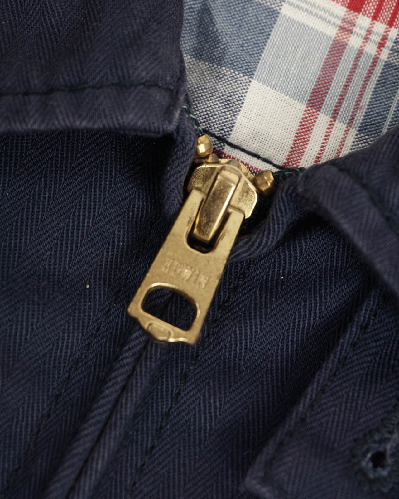 (M)  EDWIN Navy Harringbone Chore Jacket
