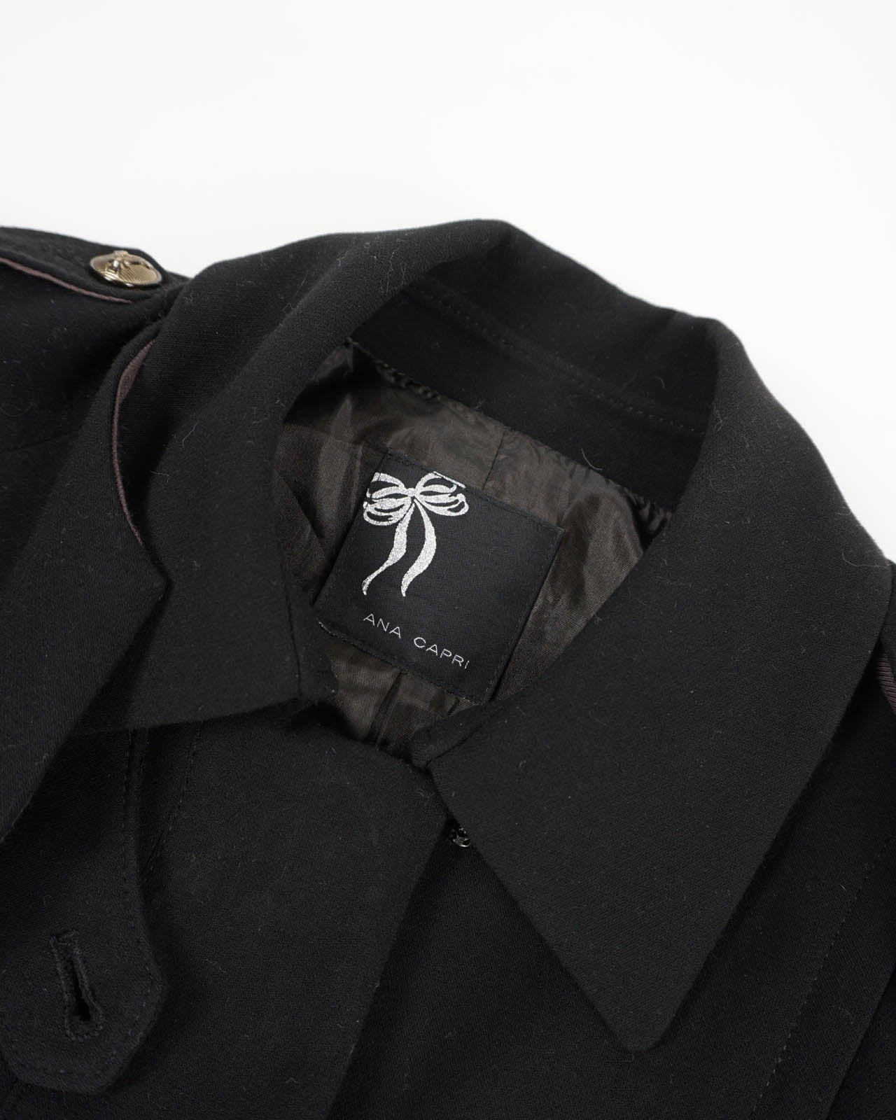 (S) ANA CAPRI Black Coat w/ Shoulder Rain Shields