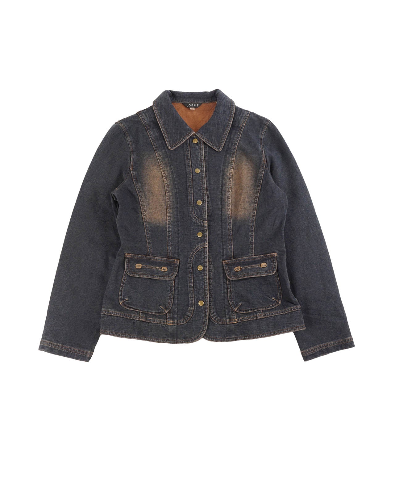 (S/M) LOBJIE Western Faded Denim Jacket