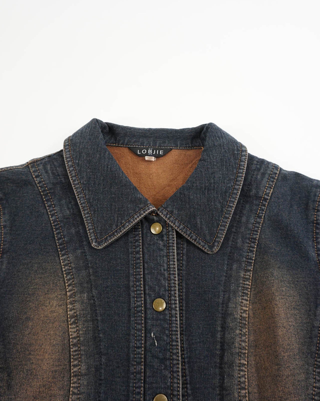(S/M) LOBJIE Western Faded Denim Jacket