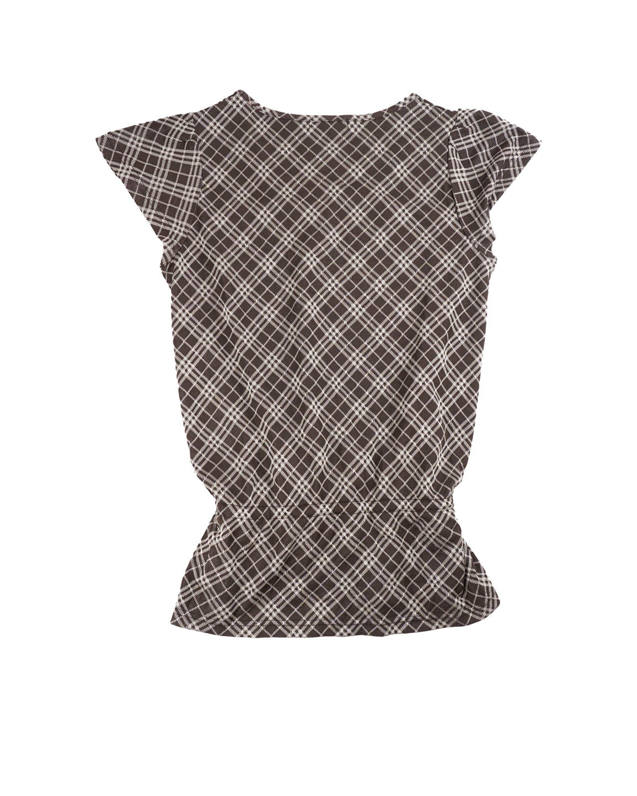 (L) GIUOVS Brown Checkered Cinched Waist Top
