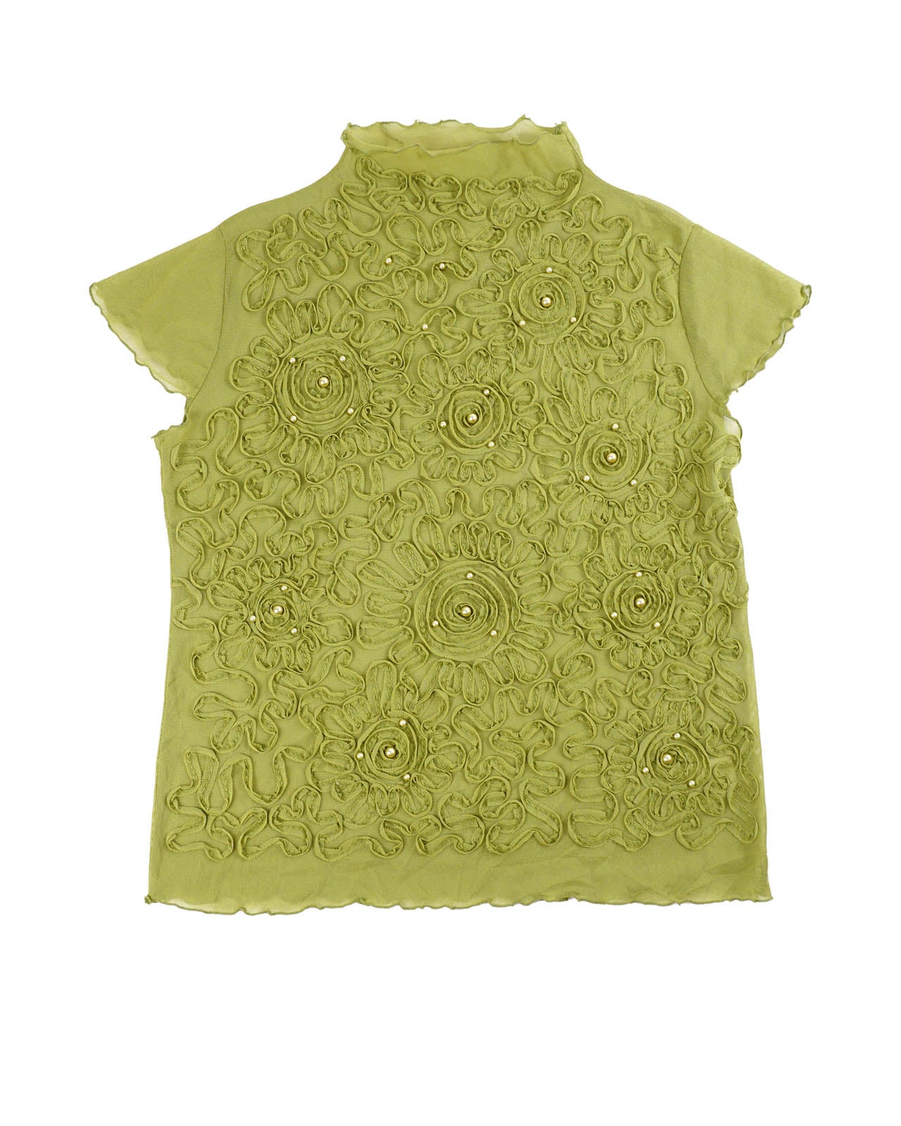 (S/M) PRASH NOTES Green Floral 3D Textured Sheer Top