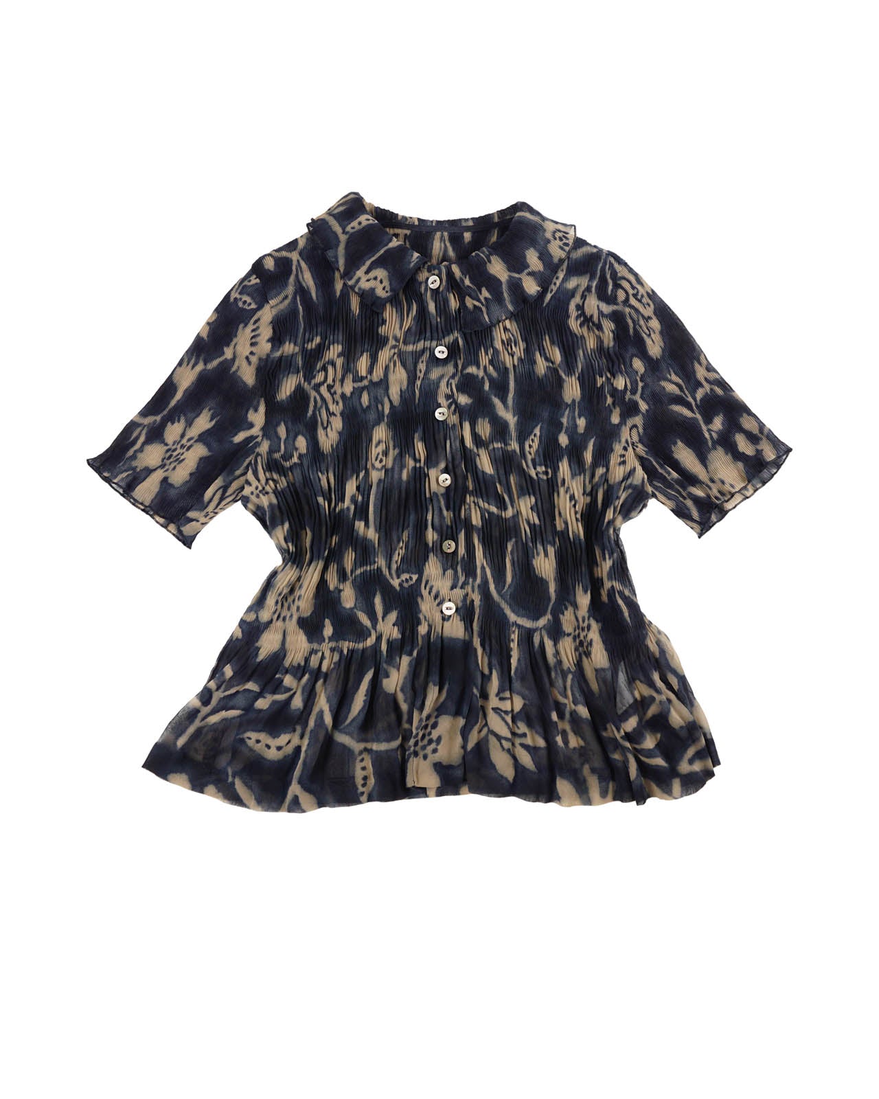 (M/L) Floral Abstract Pleated Sheer Shirt