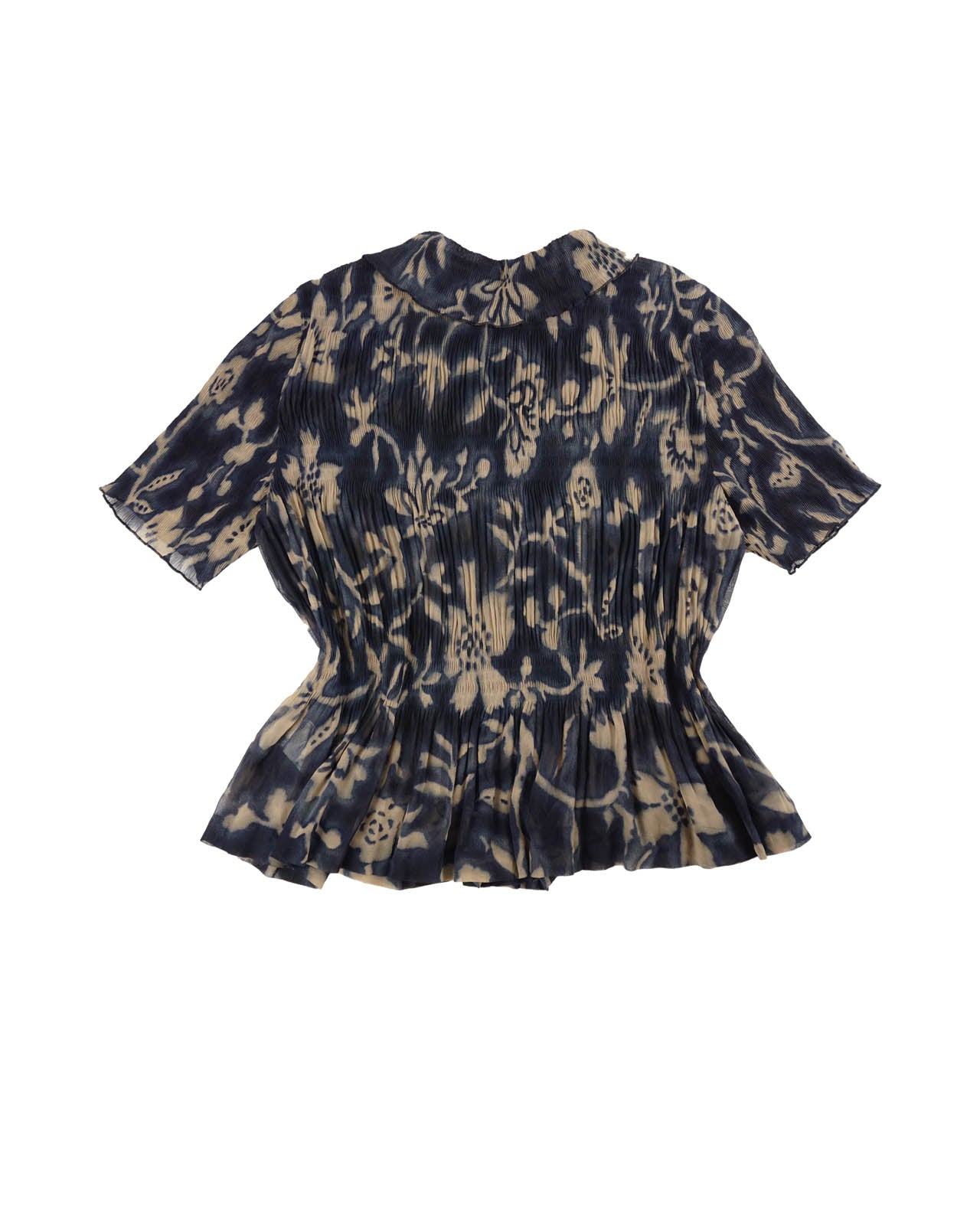 (M/L) Floral Abstract Pleated Sheer Shirt
