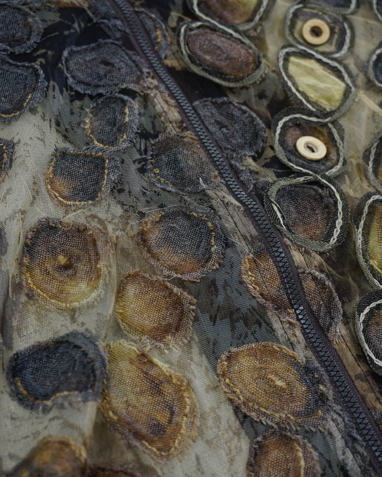 (S/M) CLIOO Earthy Palette Wood Pattern Zipped Up Tank Top