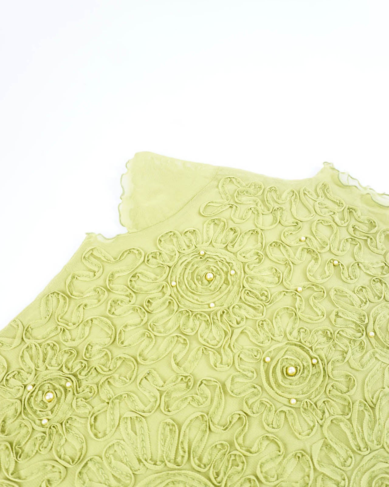 (S/M) PRASH NOTES Green Floral 3D Textured Sheer Top