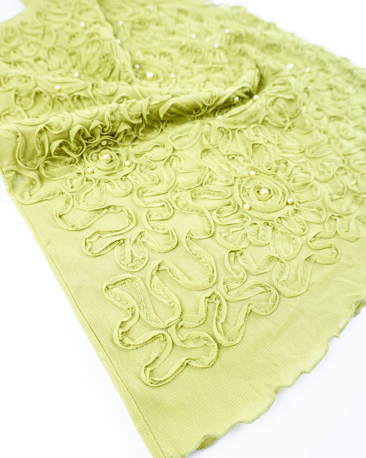 (S/M) PRASH NOTES Green Floral 3D Textured Sheer Top