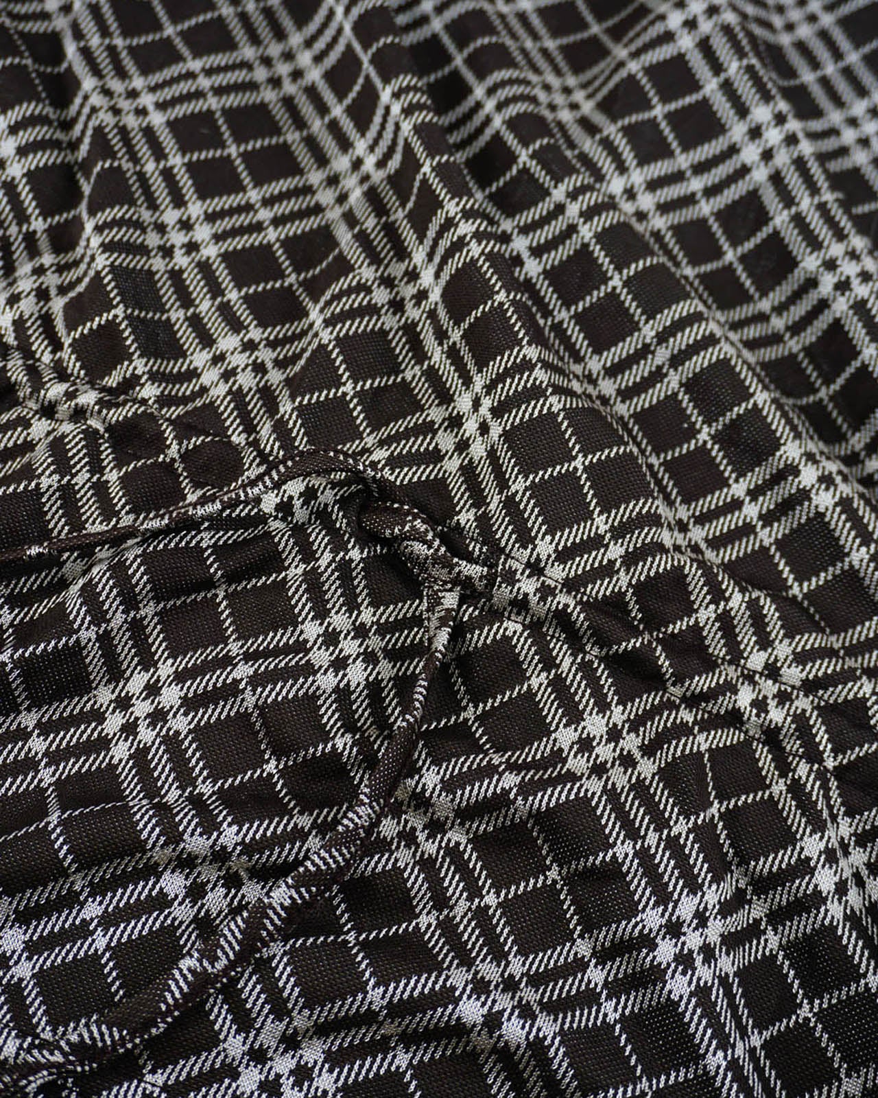 (L) GIUOVS Brown Checkered Cinched Waist Top