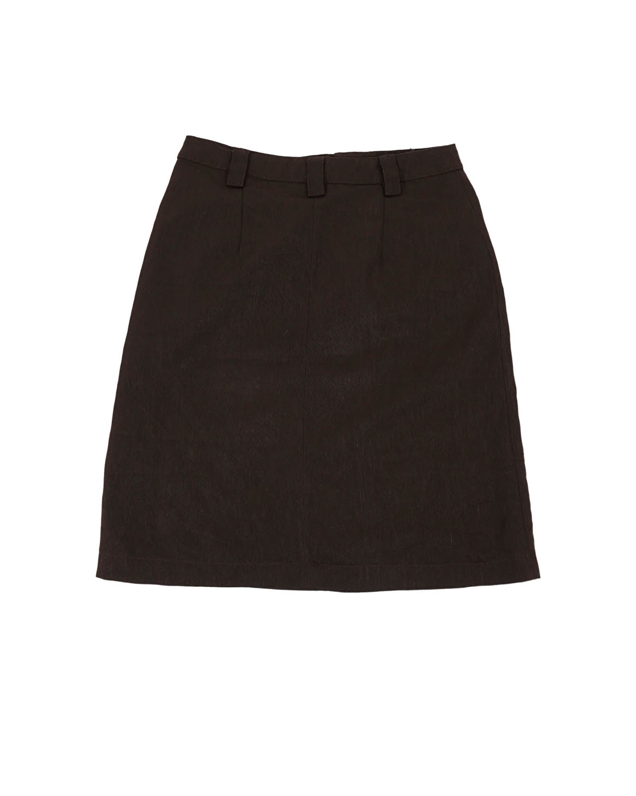 (26") Brown Big Pockets Front Zipped Midi Skirt
