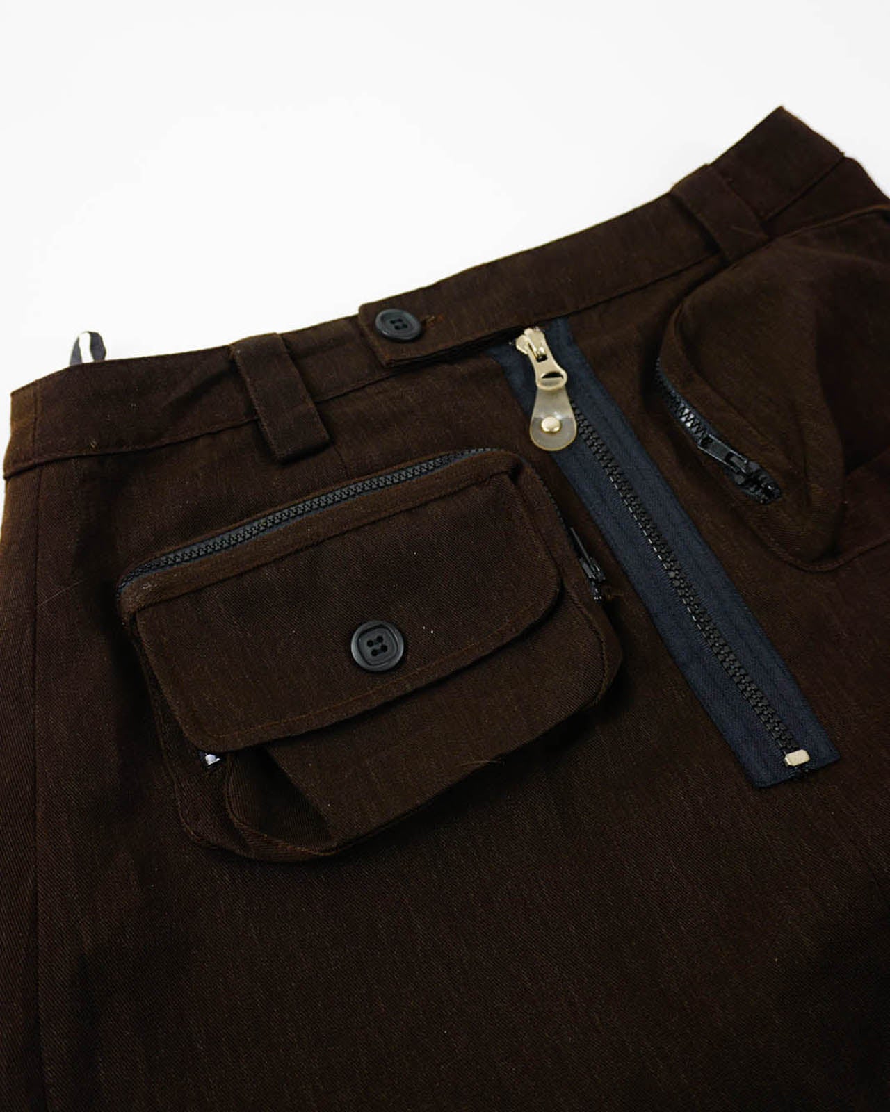 (26") Brown Big Pockets Front Zipped Midi Skirt