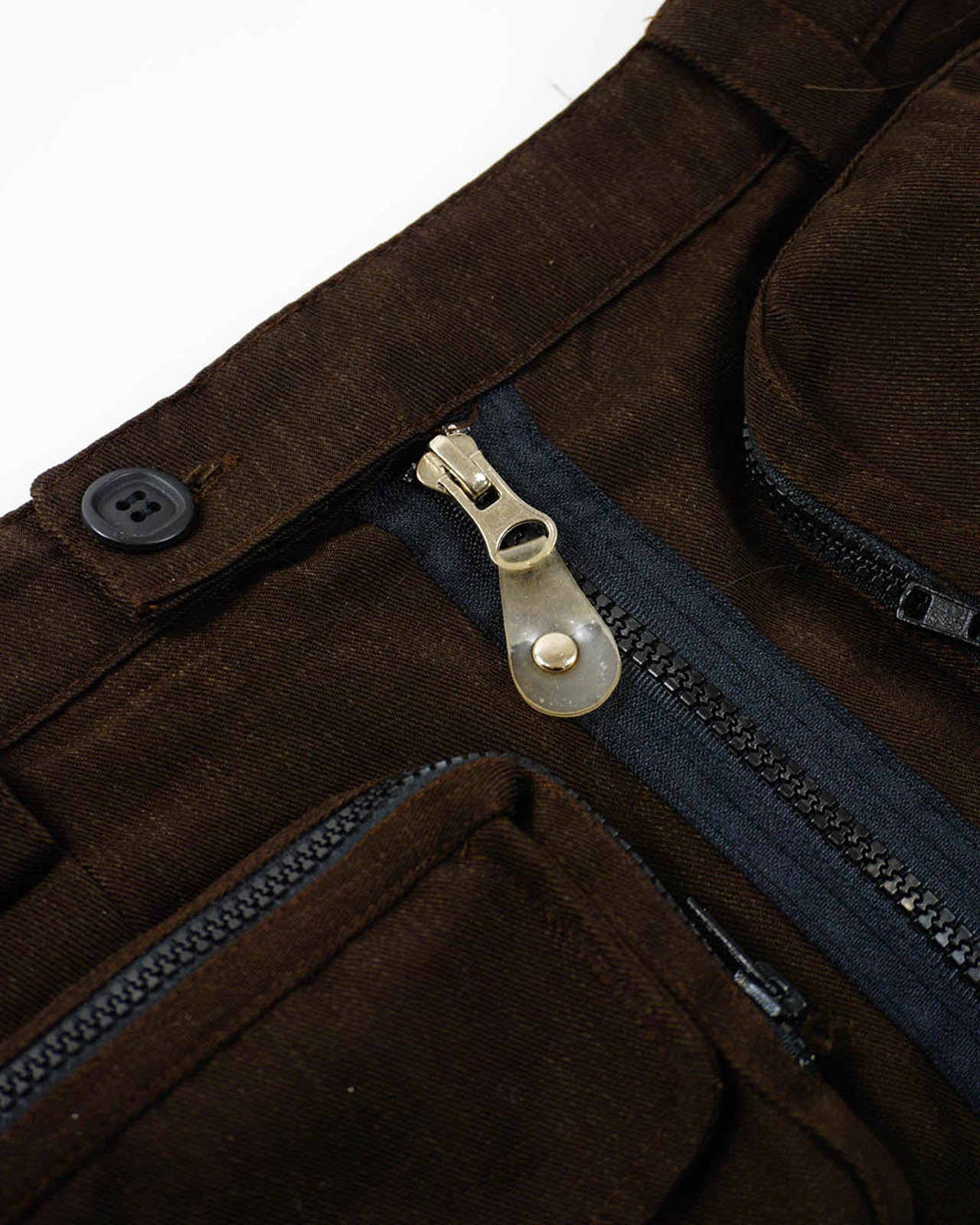 (26") Brown Big Pockets Front Zipped Midi Skirt