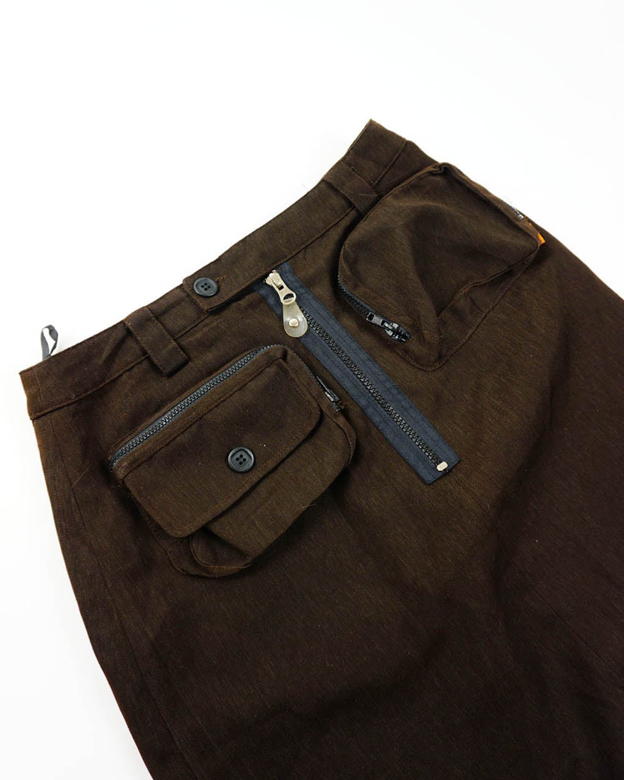 (26") Brown Big Pockets Front Zipped Midi Skirt