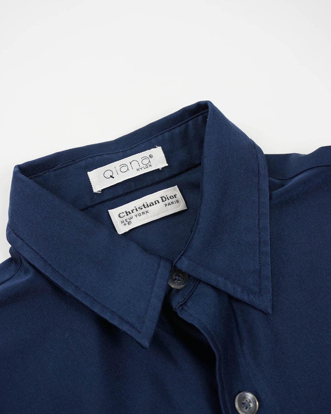(M) 70s Christian Dior Blue Quiana Nylon Shirt